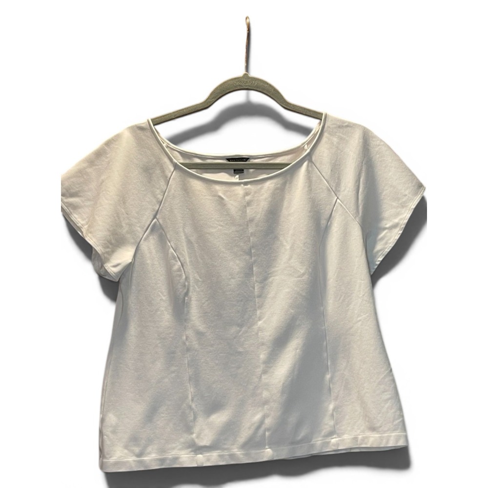 Ann‎ Taylor White Ponte Knit Boat Neck Short Sleeve Blouse Top Size M